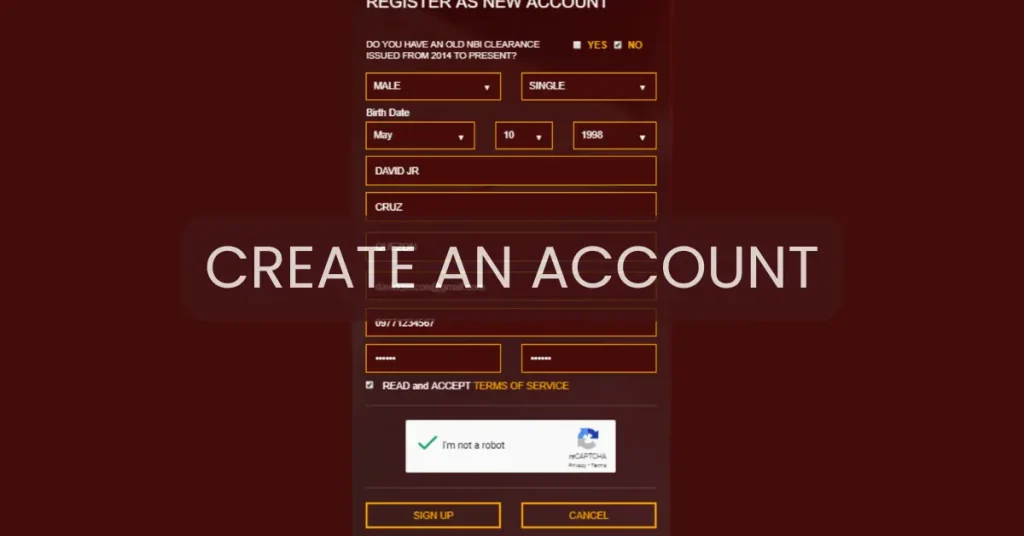 NBI Website Sign Up process